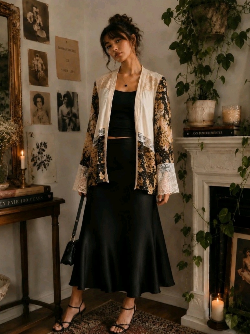Vintage 80s Beige Patchwork Cardigan Size 1X Jacket Jacquard Floral Boho Lace